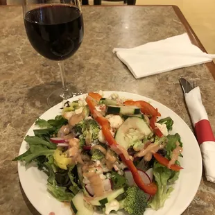 Salad bar and Cabernet