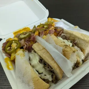Cheesesteak with loaded fries.