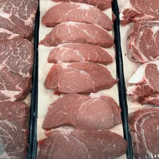 Petite Sirloin Steaks, Boneless Ribeye Steak, Chuch Roast