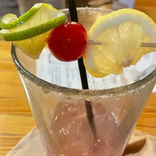 Hibiscus limeade- almost done!  Ginger sugar around to rim of the glass.