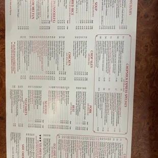 the menu for the restaurant