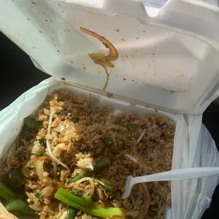 Chinese fried rice taste like white rice with soy sauce order lunch special and literally put 3 pieces of Mongolian beef..