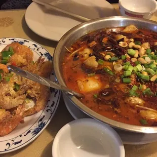 Salt and pepper shrimp and spicy fish