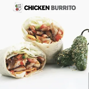 a chicken burrito and a jalapeno pepper