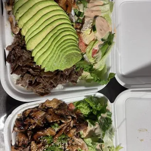 These are combo plates; chicken and beef with avocado, sooo good!