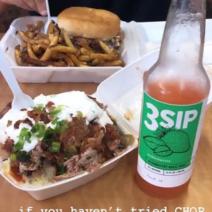 The half bbq potato with everything but jalepenos. I opted for the sweet sauce but the Memphis sauce is just as good.