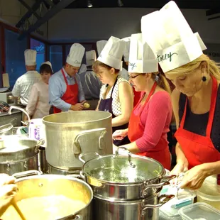 prepping those potatoes for 36 people takes a team!
