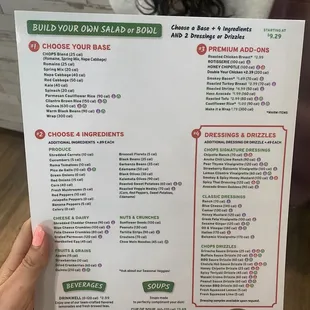 Menu and prices october 2023