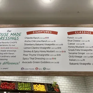 Dressing menu