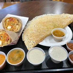 Our dosa feast with paneer samosa wrap