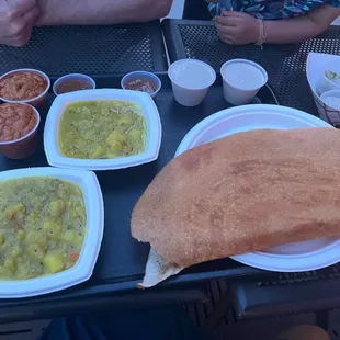 Onion Masala dosa with malai kofta and peanut chutney