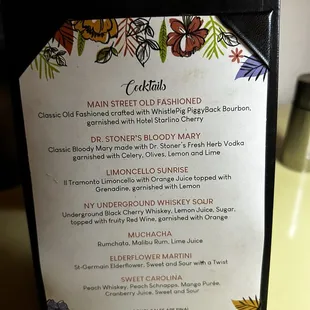 Cocktail menu.