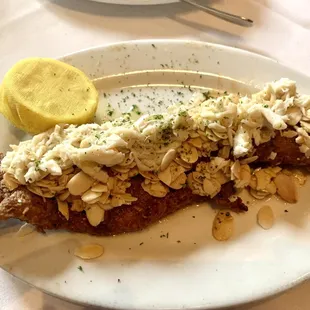 Redfish Almondine with Crabmeat