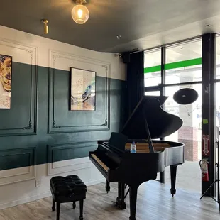 a piano in a living room