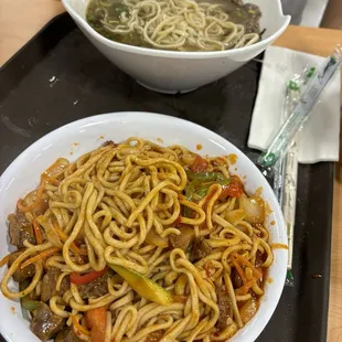 Sauerkraut Beef Noodle Soup and Lanzhou Stir Fry Hand Pulled Noodles