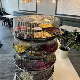 a display of olives and other ingredients