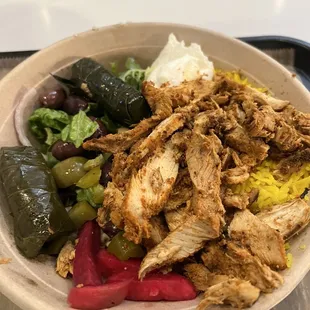 Rice bowl with chicken schwarma