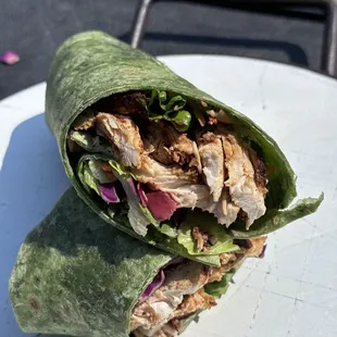 Spinach, chicken Shawarma Laffa wrap
