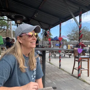 a woman sitting at a table