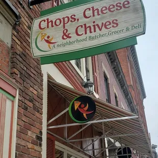 a sign for chops, cheese and chives