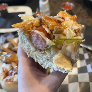 The Parlay Polish Boy in half