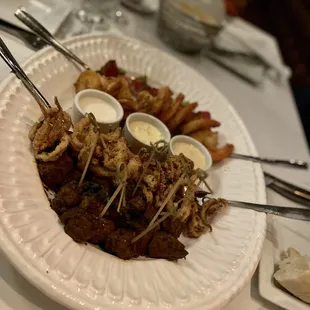 Blackened Steak Bites, Korean Spiced Tuna, Fresh Calamari, Jumbo Fried Shrimp