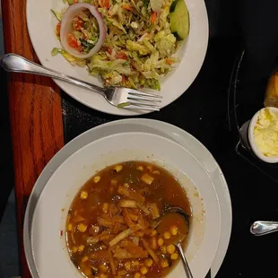 Signature salad and chicken tortilla soup