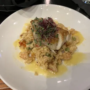 Sea bass with risotto