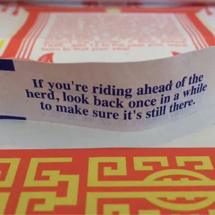 Fortune cookies are meh, but I think that&apos;s standard practice.