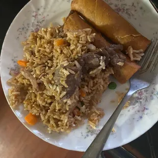 Pork Egg Rolls (2 Pcs.) rice and shrimp and beef