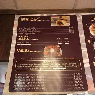 Menu board inside