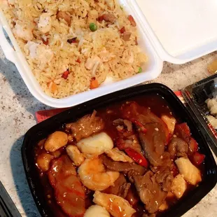 Chef special, happy family with house fried rice.