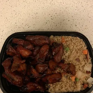 chicken and rice in a plastic container