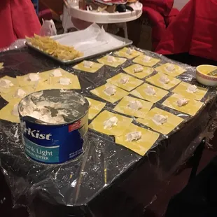 a group of people preparing food