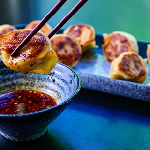 Slowly pan fried potstickers