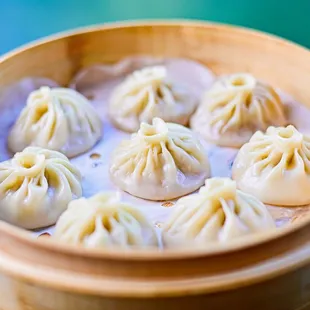 Freshly steamed soup dumplings