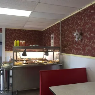 a kitchen with a table and a counter