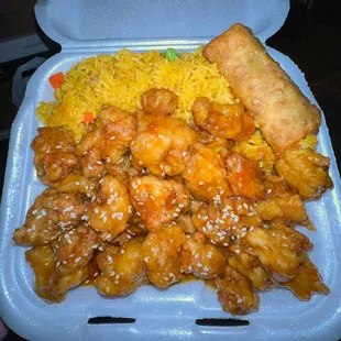 Sesame chicken with egg roll