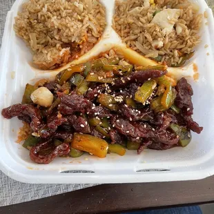 A12. Crispy Spicy Sesame Beef Lunch Combo Special  Very good!!! Sesame BBQ flavor