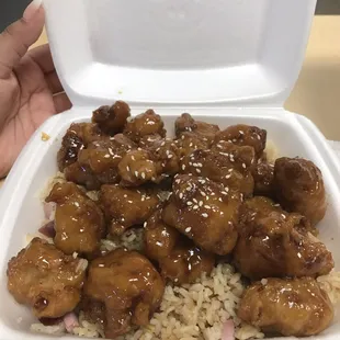 Orange Chicken over Pork Fried Rice. YUM!!!!