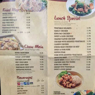 Back of menu with lunch specials