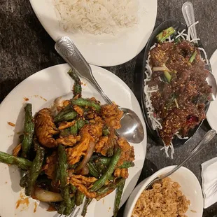 String bean chicken and pungent beef