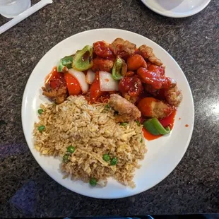 Sweet and Sour Chicken Lunch Special with egg fried rice