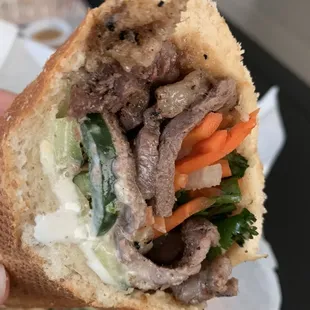 Grilled beef bahn mi cross section nom nom