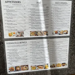 Menu as of September 2023.  Increased prices especially appetizers.