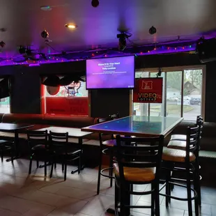 tables and chairs in a restaurant