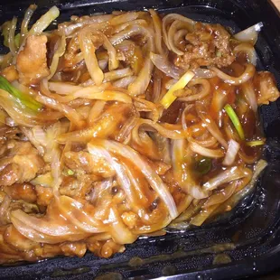 Mongolian beef. It was pretty bad. Not much flavor at all and slimy.