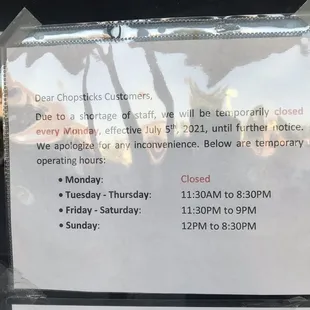 Updated store hours.