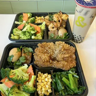 **NEW**Three Cup Basil Shrimps Bento
