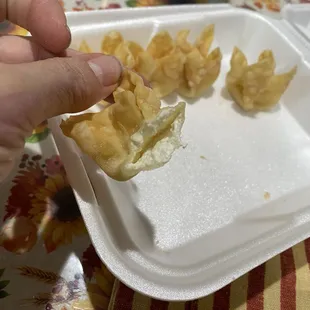 Crab Puffs-Maybe 1/2 teaspoon of filling- this was cream cheese but nothing crab like inside. Not how I remember